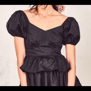 LoveShackFancy Delray Peplum Top, sz 2, black, New
